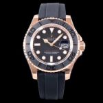 AR Factory 904L New Rolex Yacht Master Rose Gold Swiss 3135 Black Rubber Band Watches